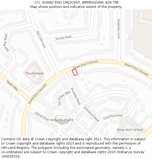 171, SHARD END CRESCENT, BIRMINGHAM, B34 7RE: Location map and indicative extent of plot
