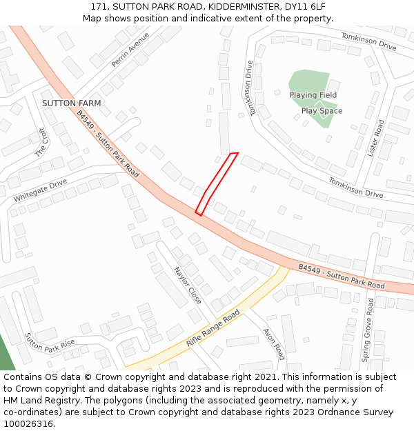 171, SUTTON PARK ROAD, KIDDERMINSTER, DY11 6LF: Location map and indicative extent of plot