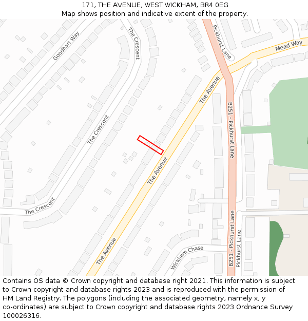 171, THE AVENUE, WEST WICKHAM, BR4 0EG: Location map and indicative extent of plot