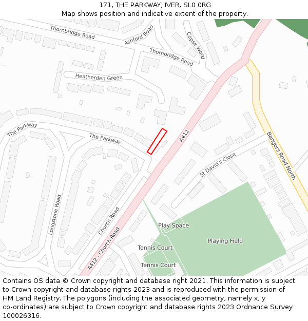 171, THE PARKWAY, IVER, SL0 0RG: Location map and indicative extent of plot