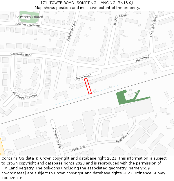 171, TOWER ROAD, SOMPTING, LANCING, BN15 9JL: Location map and indicative extent of plot