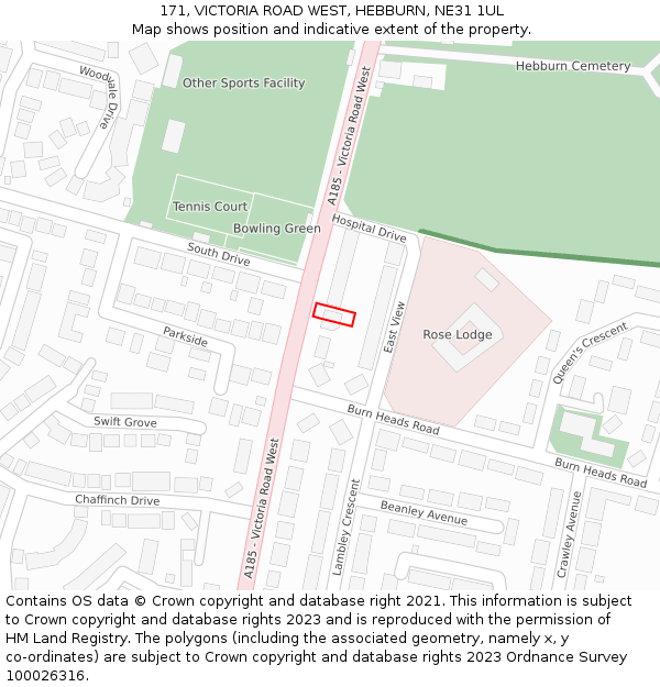 171, VICTORIA ROAD WEST, HEBBURN, NE31 1UL: Location map and indicative extent of plot