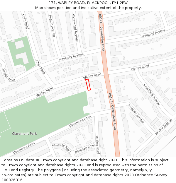 171, WARLEY ROAD, BLACKPOOL, FY1 2RW: Location map and indicative extent of plot