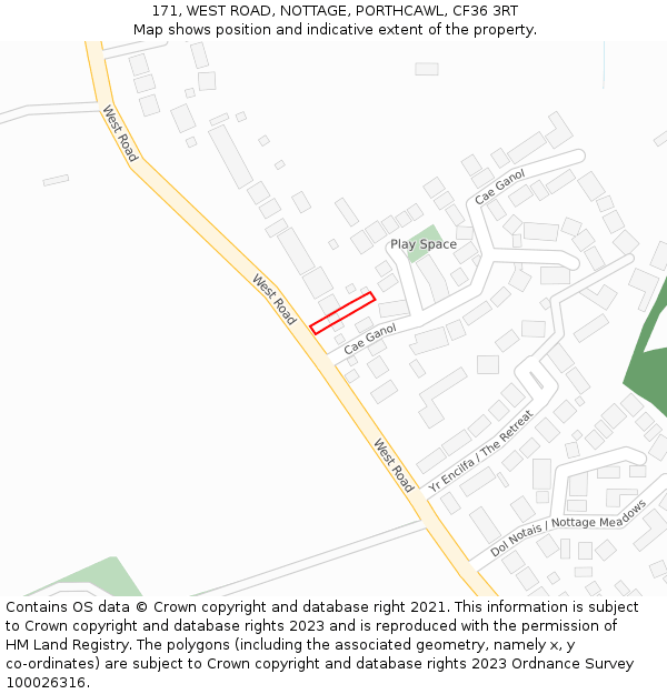 171, WEST ROAD, NOTTAGE, PORTHCAWL, CF36 3RT: Location map and indicative extent of plot