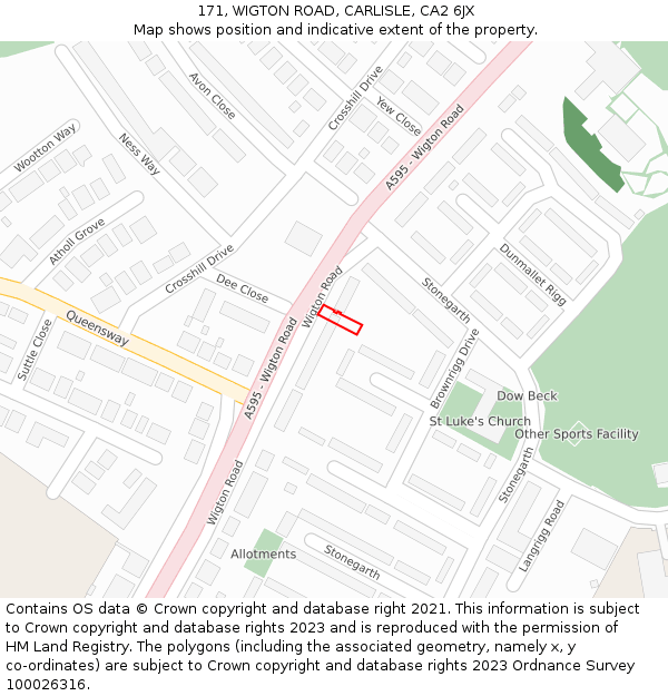 171, WIGTON ROAD, CARLISLE, CA2 6JX: Location map and indicative extent of plot