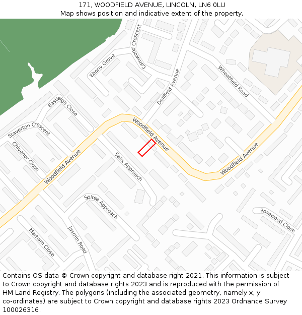 171, WOODFIELD AVENUE, LINCOLN, LN6 0LU: Location map and indicative extent of plot