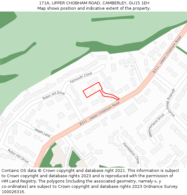 171A, UPPER CHOBHAM ROAD, CAMBERLEY, GU15 1EH: Location map and indicative extent of plot