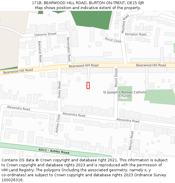 171B, BEARWOOD HILL ROAD, BURTON-ON-TRENT, DE15 0JR: Location map and indicative extent of plot