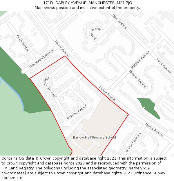 171D, DARLEY AVENUE, MANCHESTER, M21 7JG: Location map and indicative extent of plot
