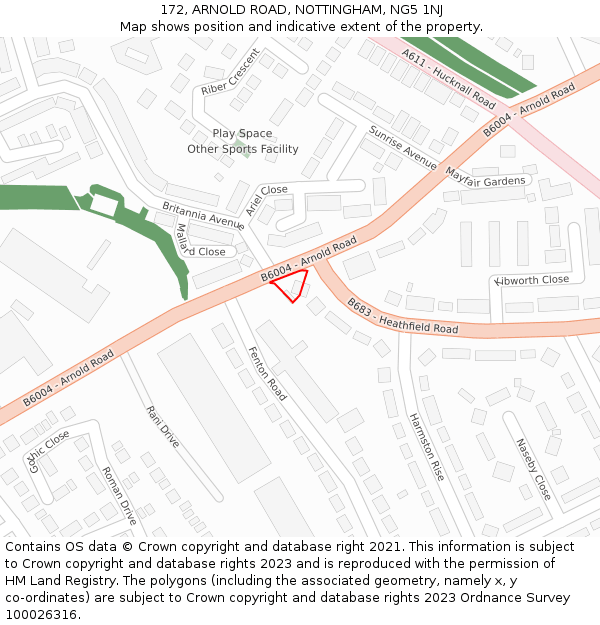 172, ARNOLD ROAD, NOTTINGHAM, NG5 1NJ: Location map and indicative extent of plot