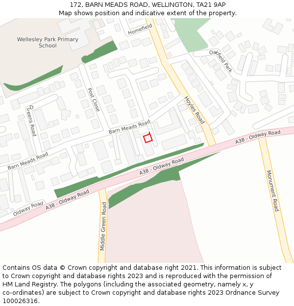 172, BARN MEADS ROAD, WELLINGTON, TA21 9AP: Location map and indicative extent of plot