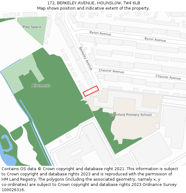 172, BERKELEY AVENUE, HOUNSLOW, TW4 6LB: Location map and indicative extent of plot