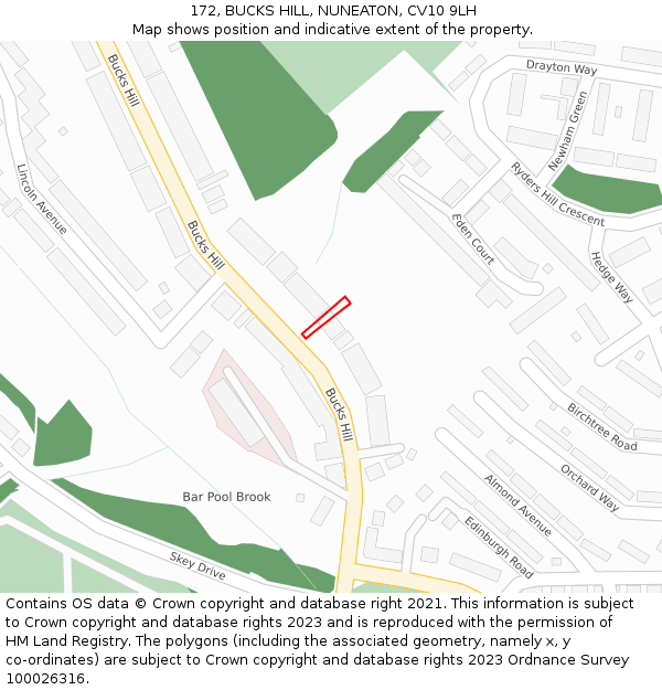 172, BUCKS HILL, NUNEATON, CV10 9LH: Location map and indicative extent of plot