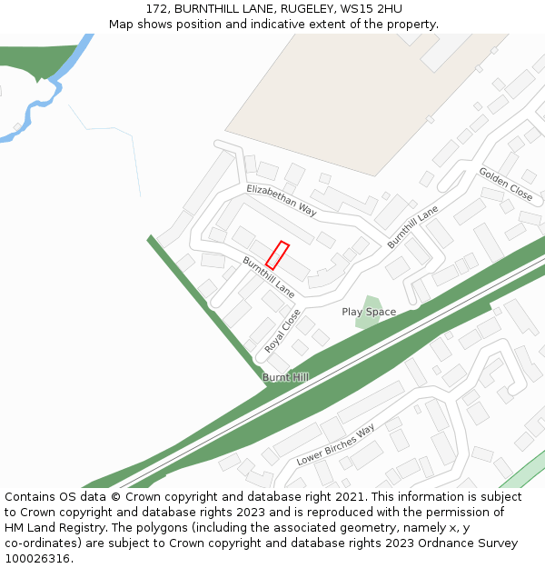 172, BURNTHILL LANE, RUGELEY, WS15 2HU: Location map and indicative extent of plot