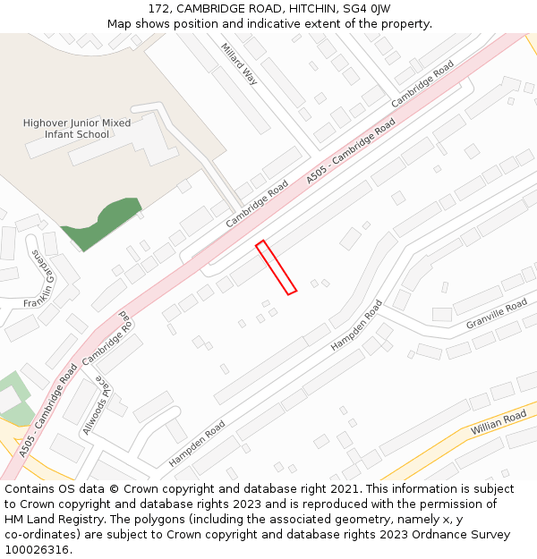 172, CAMBRIDGE ROAD, HITCHIN, SG4 0JW: Location map and indicative extent of plot
