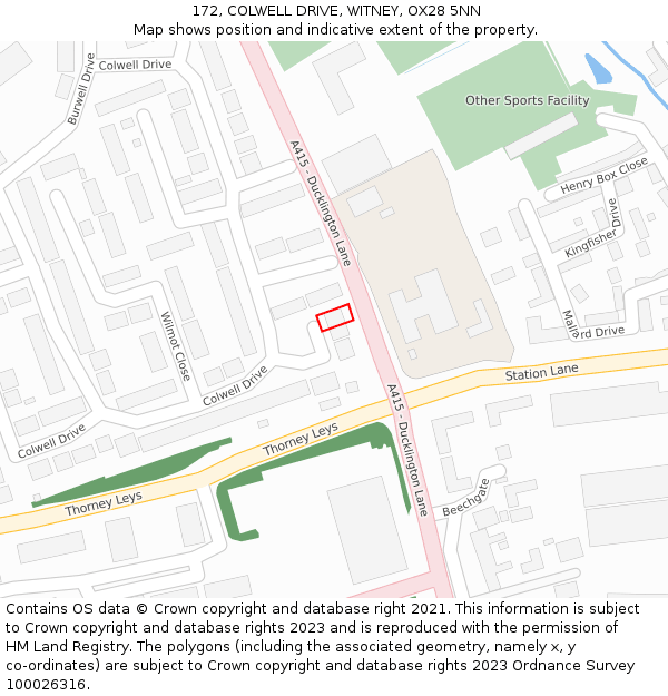 172, COLWELL DRIVE, WITNEY, OX28 5NN: Location map and indicative extent of plot