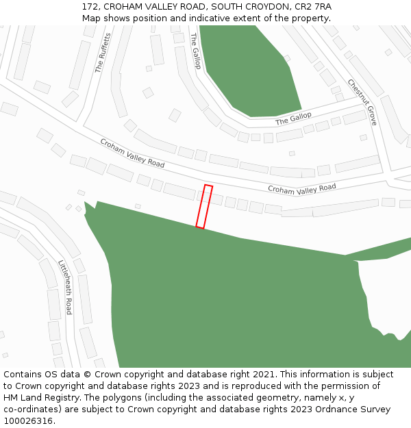 172, CROHAM VALLEY ROAD, SOUTH CROYDON, CR2 7RA: Location map and indicative extent of plot