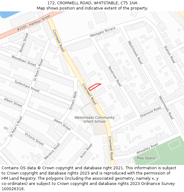 172, CROMWELL ROAD, WHITSTABLE, CT5 1NA: Location map and indicative extent of plot