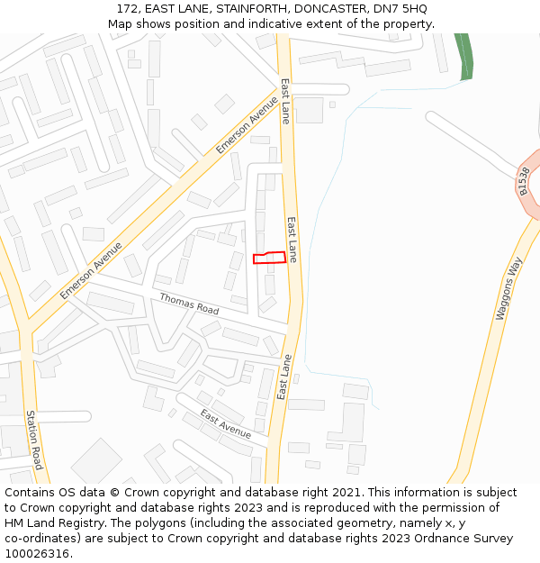 172, EAST LANE, STAINFORTH, DONCASTER, DN7 5HQ: Location map and indicative extent of plot