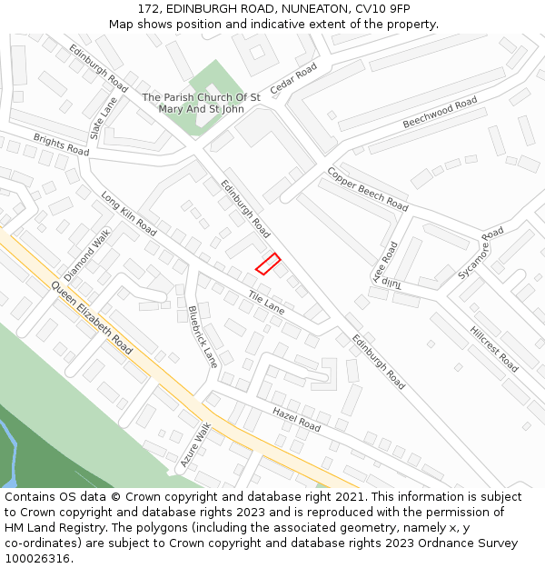 172, EDINBURGH ROAD, NUNEATON, CV10 9FP: Location map and indicative extent of plot