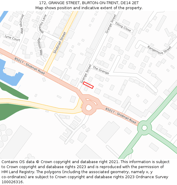 172, GRANGE STREET, BURTON-ON-TRENT, DE14 2ET: Location map and indicative extent of plot