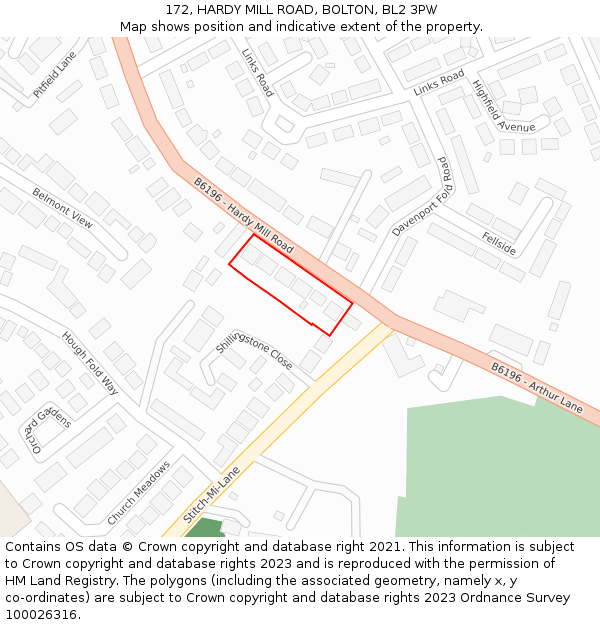 172, HARDY MILL ROAD, BOLTON, BL2 3PW: Location map and indicative extent of plot
