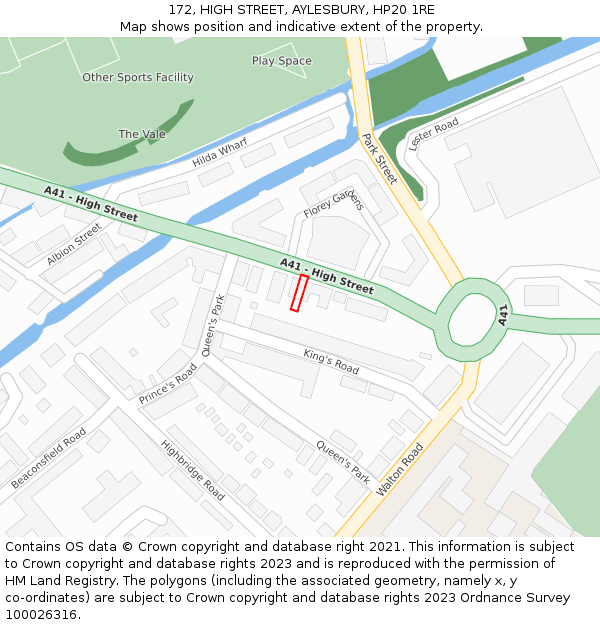 172, HIGH STREET, AYLESBURY, HP20 1RE: Location map and indicative extent of plot
