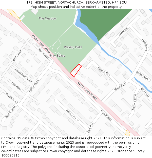172, HIGH STREET, NORTHCHURCH, BERKHAMSTED, HP4 3QU: Location map and indicative extent of plot