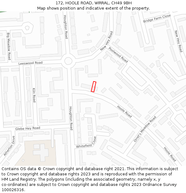 172, HOOLE ROAD, WIRRAL, CH49 9BH: Location map and indicative extent of plot