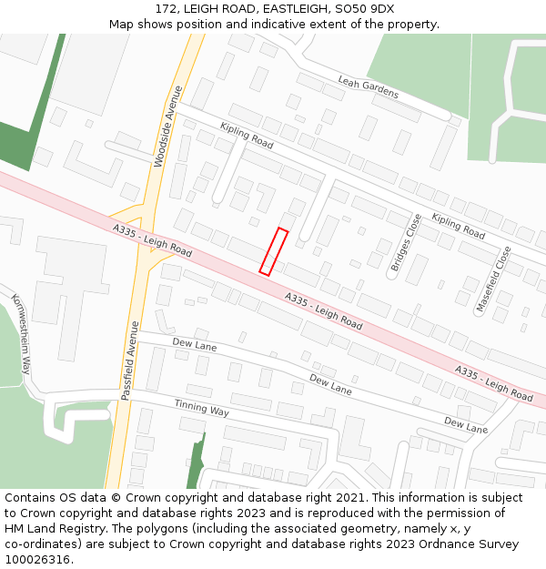 172, LEIGH ROAD, EASTLEIGH, SO50 9DX: Location map and indicative extent of plot