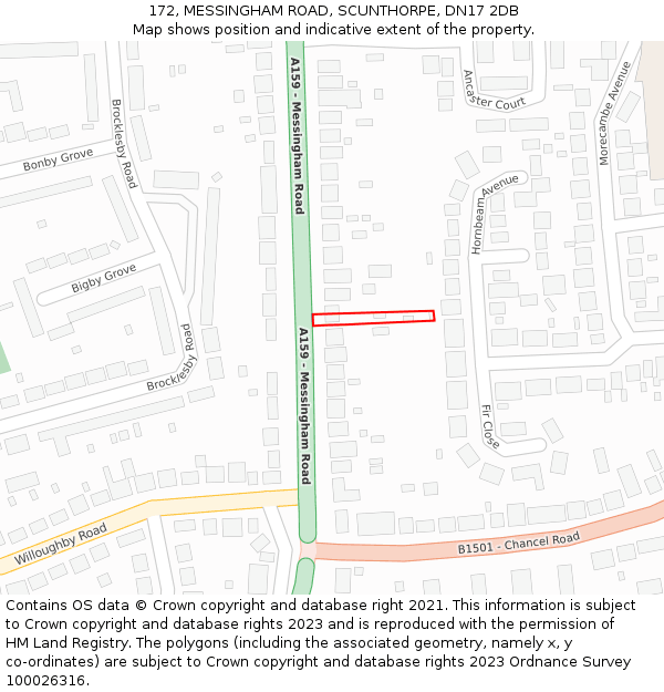 172, MESSINGHAM ROAD, SCUNTHORPE, DN17 2DB: Location map and indicative extent of plot