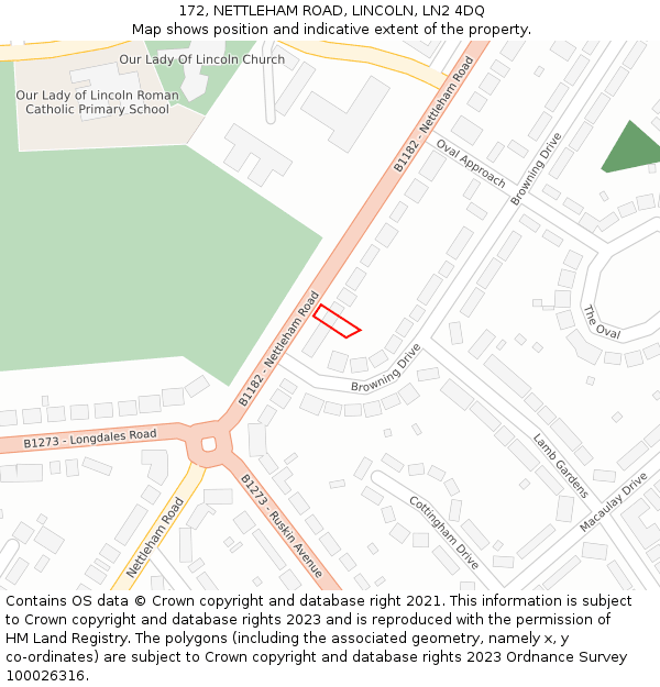172, NETTLEHAM ROAD, LINCOLN, LN2 4DQ: Location map and indicative extent of plot