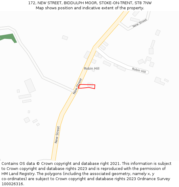172, NEW STREET, BIDDULPH MOOR, STOKE-ON-TRENT, ST8 7NW: Location map and indicative extent of plot