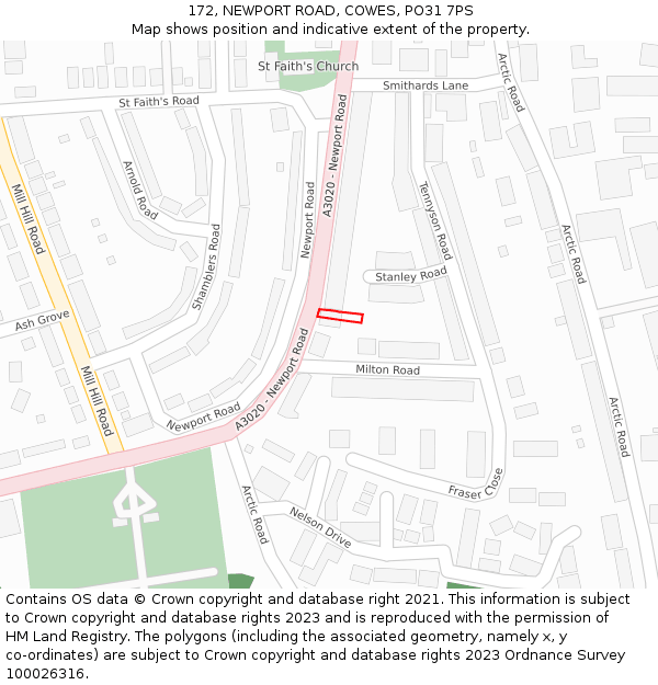 172, NEWPORT ROAD, COWES, PO31 7PS: Location map and indicative extent of plot
