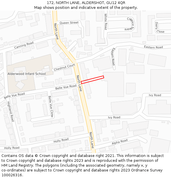 172, NORTH LANE, ALDERSHOT, GU12 4QR: Location map and indicative extent of plot