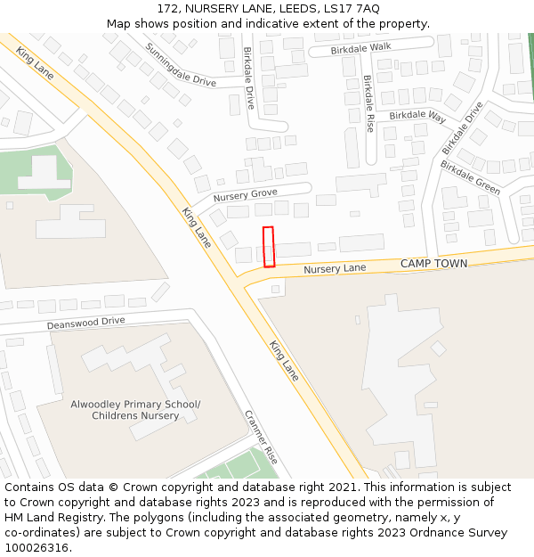 172, NURSERY LANE, LEEDS, LS17 7AQ: Location map and indicative extent of plot
