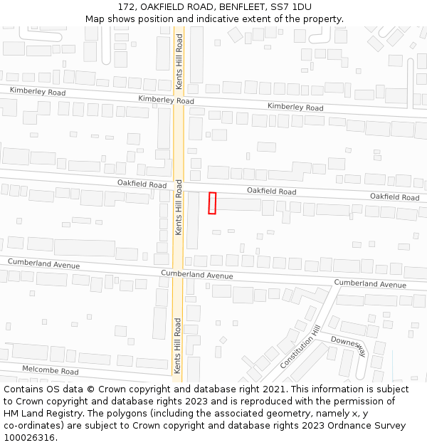 172, OAKFIELD ROAD, BENFLEET, SS7 1DU: Location map and indicative extent of plot