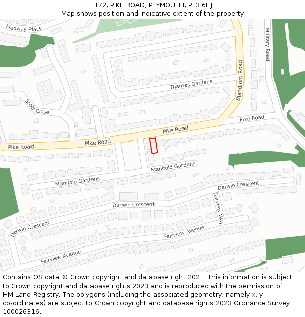 172, PIKE ROAD, PLYMOUTH, PL3 6HJ: Location map and indicative extent of plot