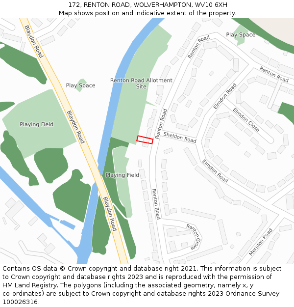172, RENTON ROAD, WOLVERHAMPTON, WV10 6XH: Location map and indicative extent of plot