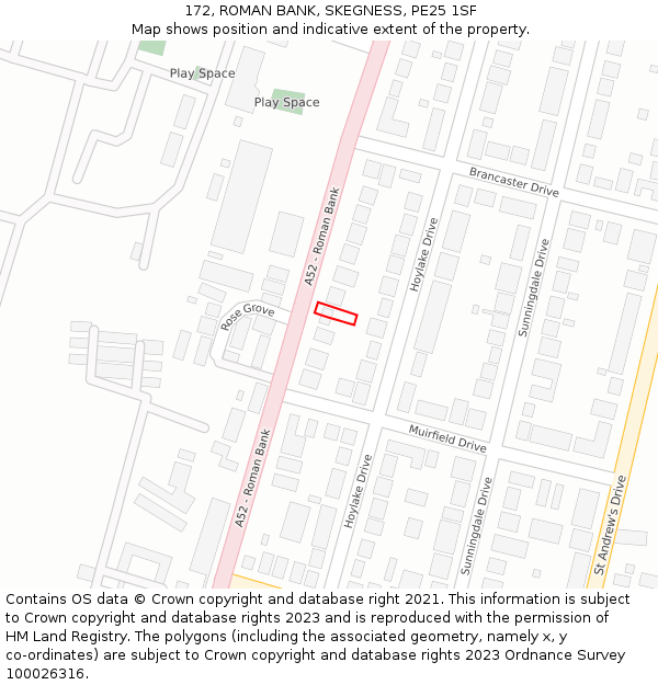 172, ROMAN BANK, SKEGNESS, PE25 1SF: Location map and indicative extent of plot