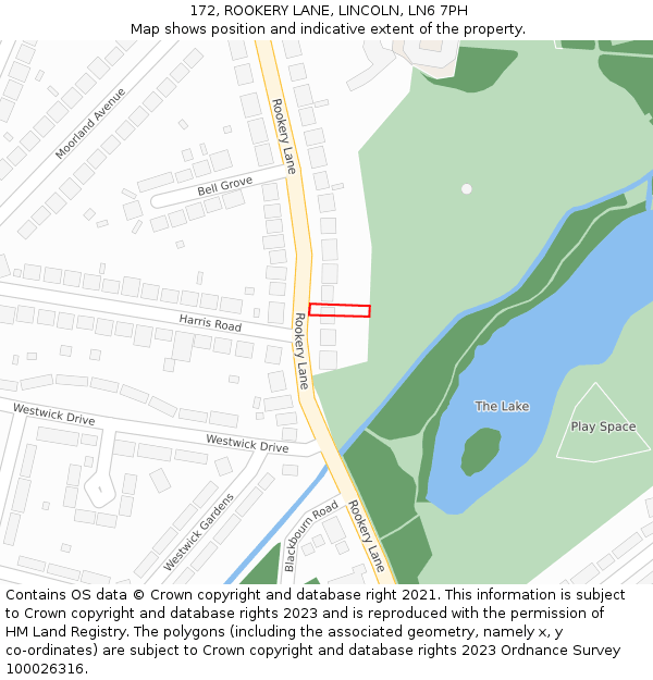 172, ROOKERY LANE, LINCOLN, LN6 7PH: Location map and indicative extent of plot