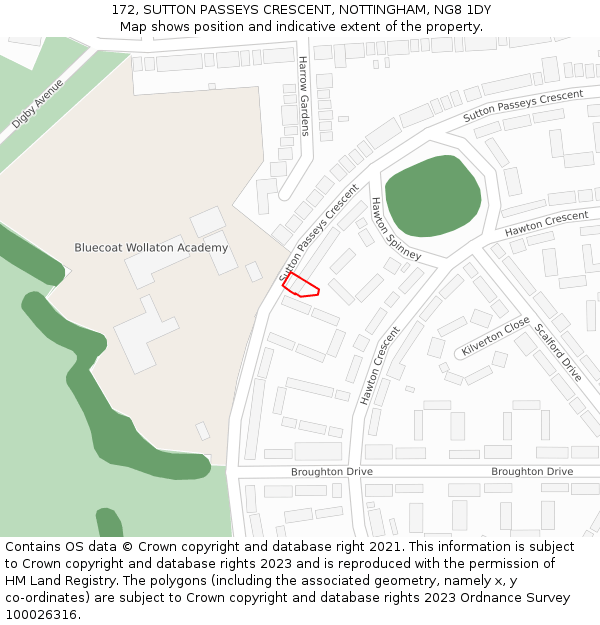172, SUTTON PASSEYS CRESCENT, NOTTINGHAM, NG8 1DY: Location map and indicative extent of plot
