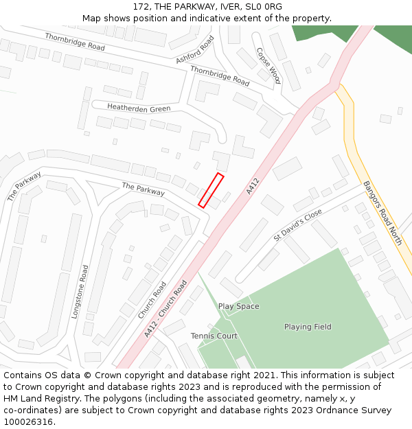 172, THE PARKWAY, IVER, SL0 0RG: Location map and indicative extent of plot