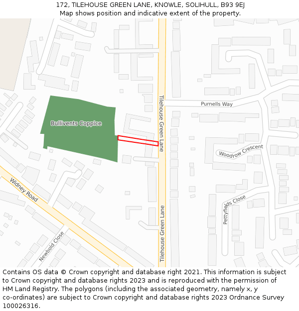 172, TILEHOUSE GREEN LANE, KNOWLE, SOLIHULL, B93 9EJ: Location map and indicative extent of plot