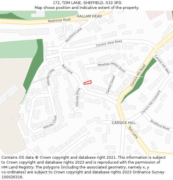 172, TOM LANE, SHEFFIELD, S10 3PG: Location map and indicative extent of plot