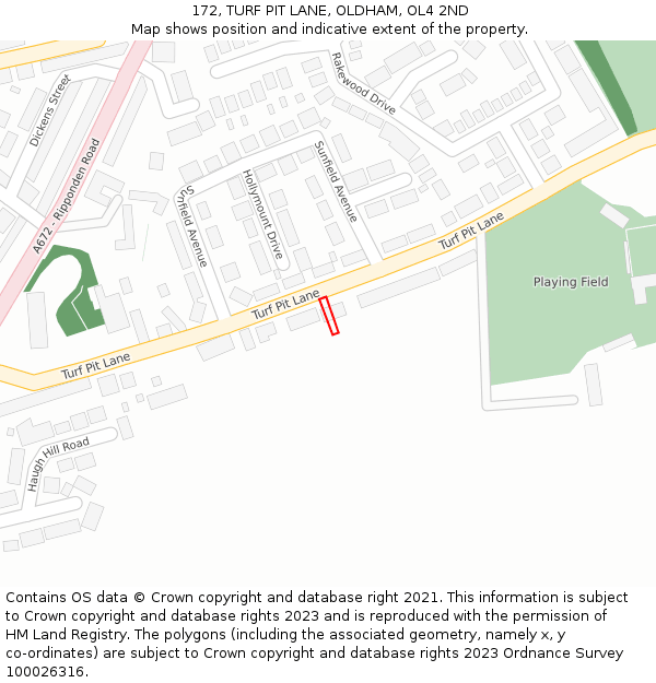 172, TURF PIT LANE, OLDHAM, OL4 2ND: Location map and indicative extent of plot