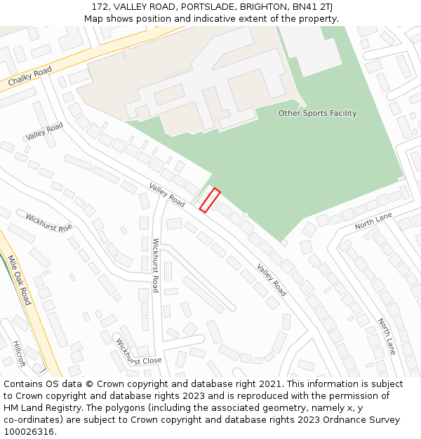 172, VALLEY ROAD, PORTSLADE, BRIGHTON, BN41 2TJ: Location map and indicative extent of plot