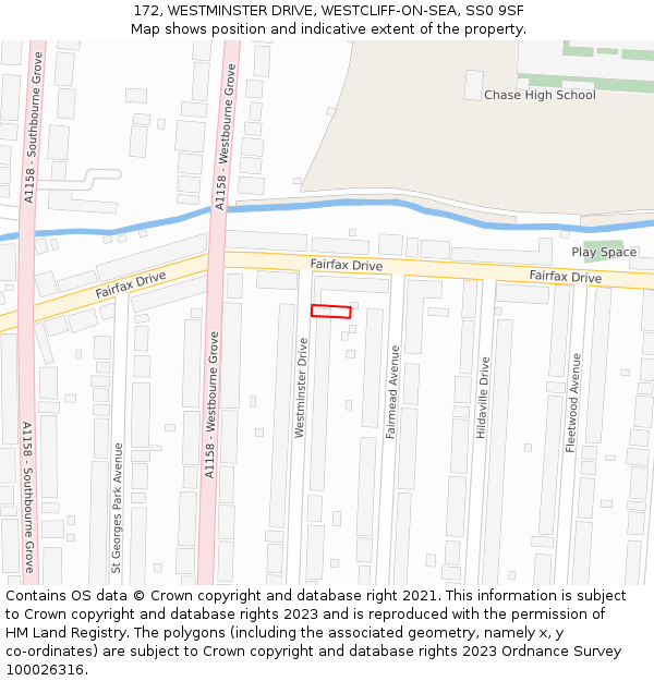 172, WESTMINSTER DRIVE, WESTCLIFF-ON-SEA, SS0 9SF: Location map and indicative extent of plot