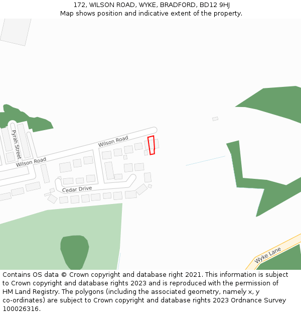 172, WILSON ROAD, WYKE, BRADFORD, BD12 9HJ: Location map and indicative extent of plot