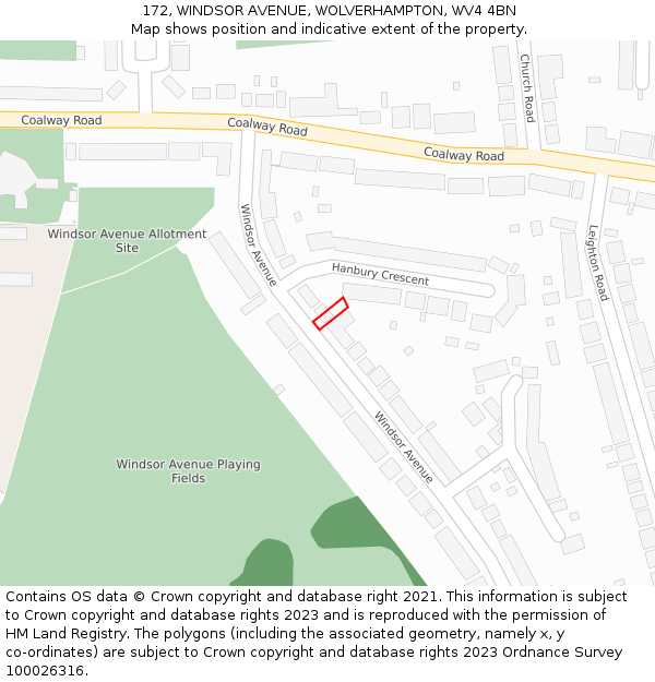 172, WINDSOR AVENUE, WOLVERHAMPTON, WV4 4BN: Location map and indicative extent of plot